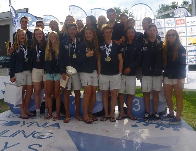 British Youth Sailing Team medallists at the EUROSAF Youth Sailing European Championships 2014.  © British Youth Sailing Team