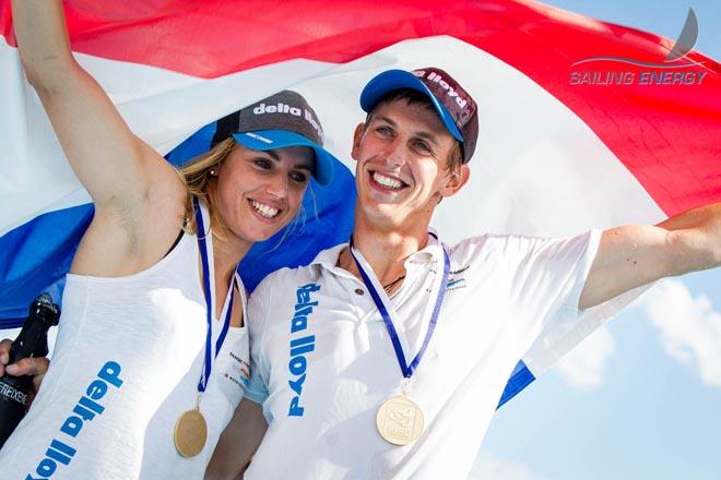 Nicholas Heiner and Marit Bouwmeester, Laser and Laser Radial Gold winners ©  Jesus Renedo / Sailing Energy http://www.sailingenergy.com/