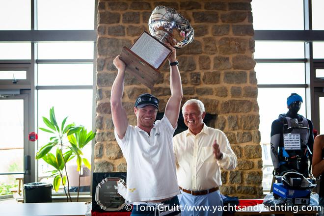 2014 International Moth World Championship - Outteridge celebrates victory © Tom Gruitt / yachtsandyachting.com