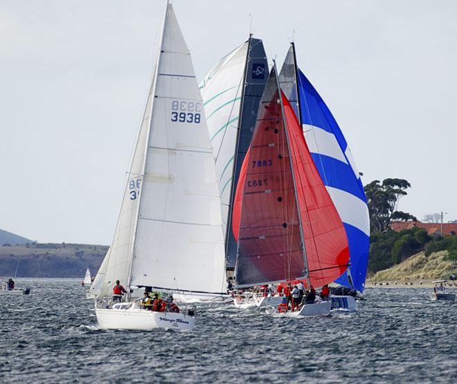 Yachts carrying spinnaker down the Derwent today towards Nutgrove Beach. © Dane Lojek