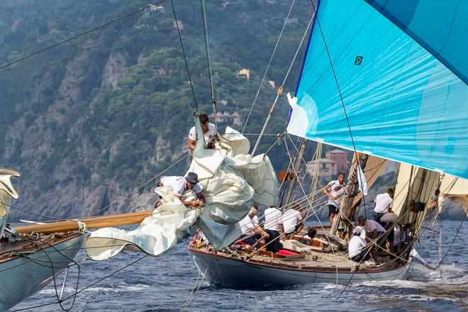 HISPANIA, Sail n: ESP1, Owner: Fundacion Isla Ebusitana, Boat Type: 15 Metre; TUIGA, Sail n: D3, Owner: Yacht Club de Monaco, Boat Type: 15 Metre - 2014 Portofino Rolex Trophy - Day 2 ©  Rolex / Carlo Borlenghi http://www.carloborlenghi.net