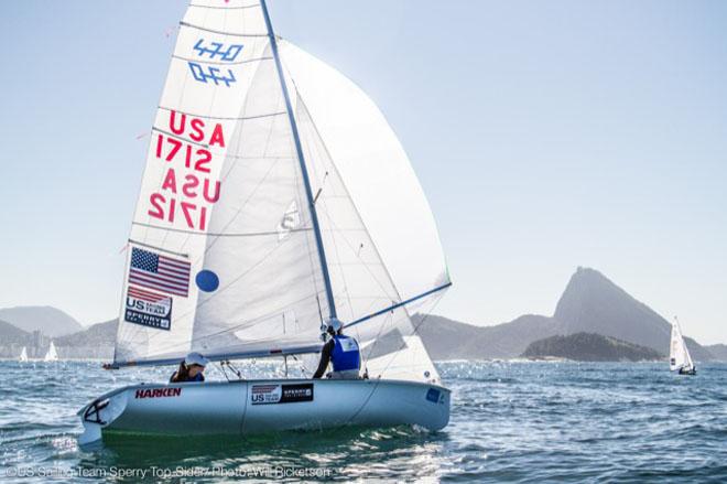 Annie Haeger and Briana Provancha, Women's 470, US Sailing Team Sperry Top-Sider at the 2014 Aquece Rio Olympic Test Event © Will Ricketson / US Sailing Team http://home.ussailing.org/