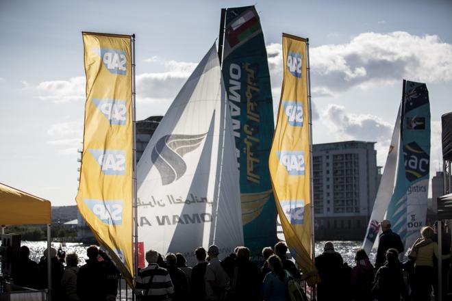 The Extreme Sailing Series 2014, Act five, Cardiff, Wales. Oman Air skippered Rob Greenhalgh (GBR) with Headsail Trimmer Kyle Langford (AUS), Trimmer Tom Johnson (AUS), Bowman Hashim Al Rashdi (OMA) and Bowman Musab Al Hadi (OMA)  © Lloyd Images