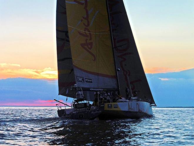 Abu Dhabi Ocean Racing's Volvo Ocean 65, Azzam at the finish of the 2014 Sevenstar Round Britain and Ireland Race © RORC/Louay Habib