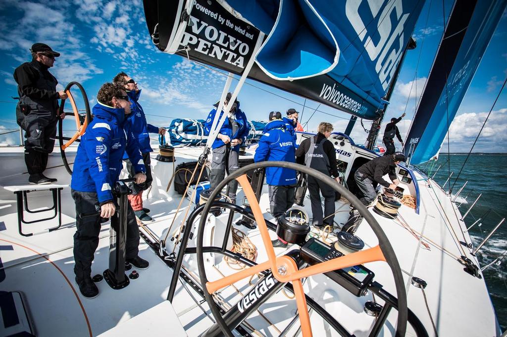 August 22, 2014. A planned photo shoot off the iconic Needles located at the western tip of the Isle of Wight. photo copyright Brian Carlin - Team Vestas Wind taken at  and featuring the  class