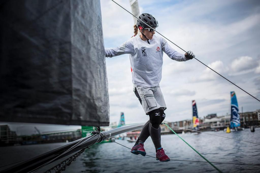 The Extreme Sailing. Act 5. Cardiff. Wales.<br />
Alinghi (SUI) Tactician Anna Tunnicliffe,<br />
 © Lloyd Images/Extreme Sailing Series