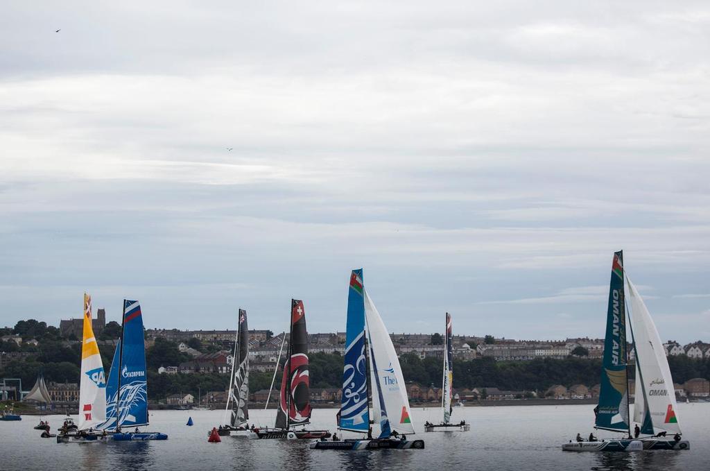 The Extreme Sailing. Act 5. Cardiff. Wales.<br />
Fleet racing in ESS Cardiff Day 3<br />
 © Lloyd Images/Extreme Sailing Series