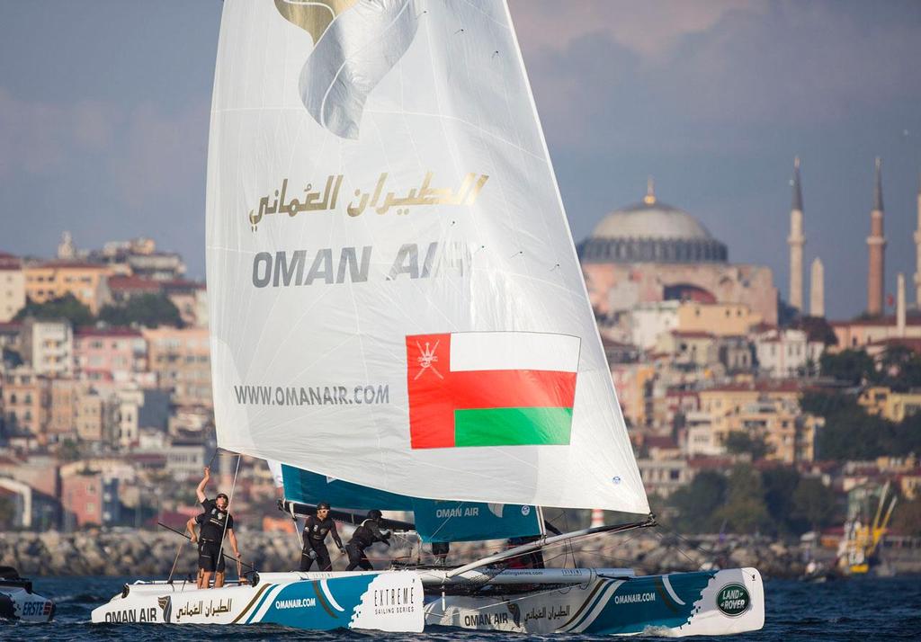 2014 Extreme Sailing Series, Act 6 - Oman Air found their form on day two in Istanbul, ending the day in third position on the scoreboard. © Lloyd Images/Extreme Sailing Series