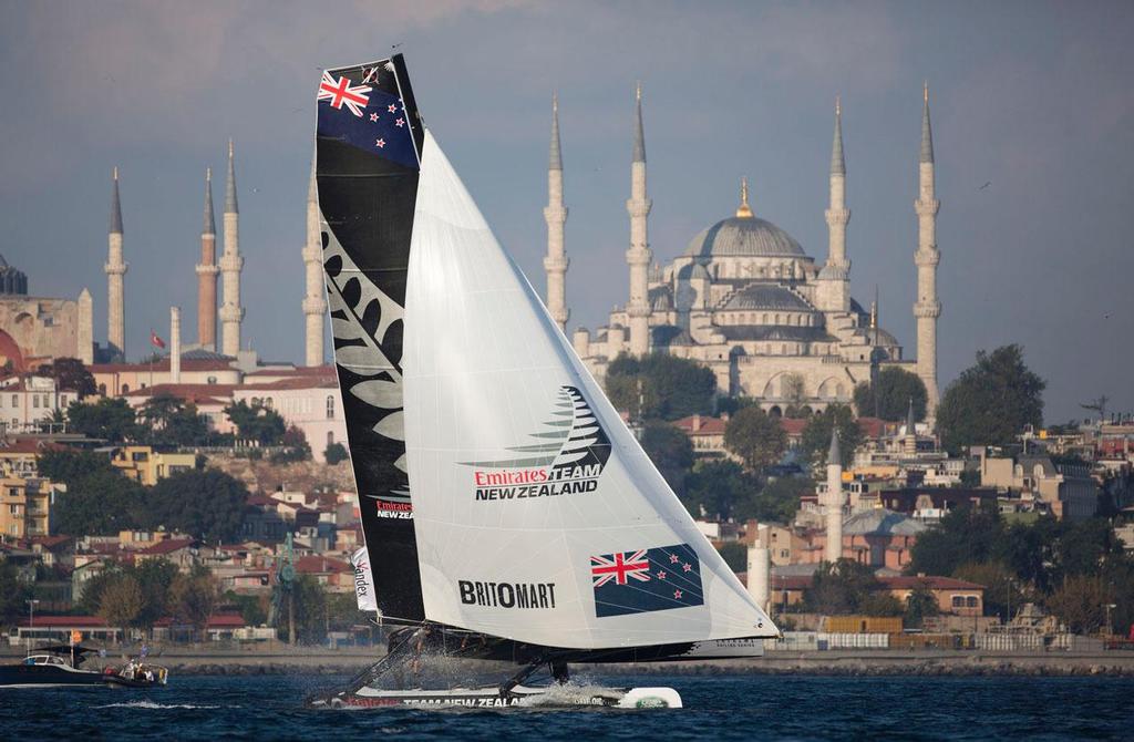 2014 Extreme Sailing Series, Act 6 - Emirates Team New Zealand took two race wins on the second day in Istanbul as they finished the day in second position on the Act leaderboard. © Lloyd Images/Extreme Sailing Series