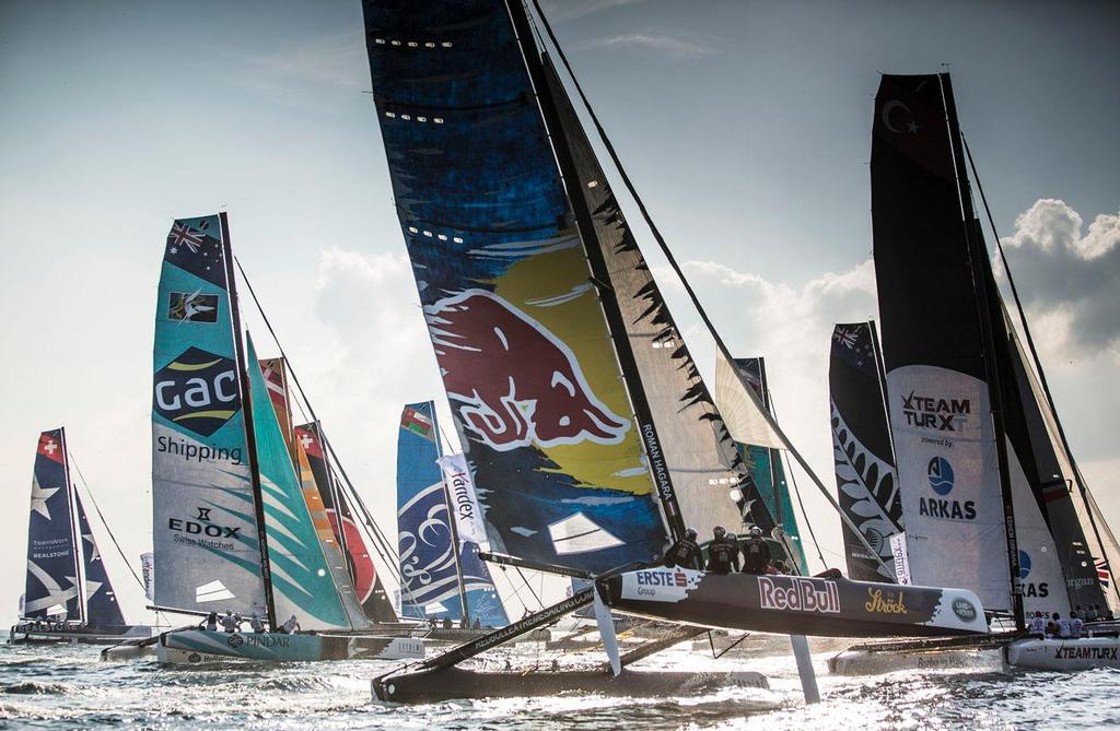 2014 Extreme Sailing Series, Act 6 - Red Bull Sailing Team battle it out amongst the fleet during the second day of racing in Istanbul, Turkey. © Lloyd Images/Extreme Sailing Series