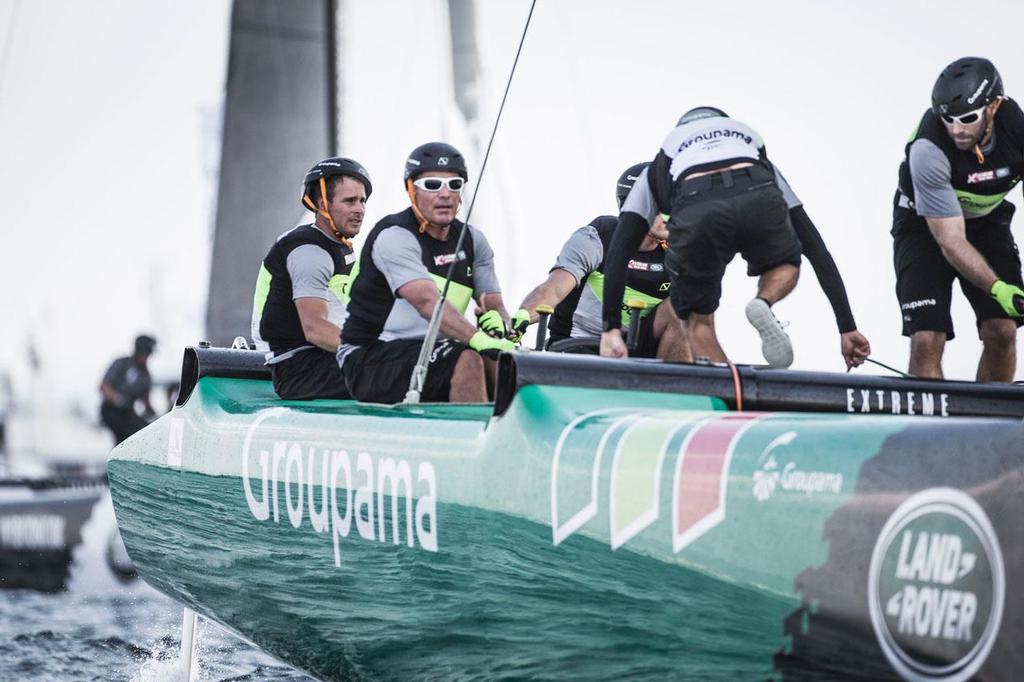 2014 Extreme Sailing Series, Act 6 - Groupama sailing team were back on the water after dismasting yesterday, cutting their racing short. © Lloyd Images/Extreme Sailing Series