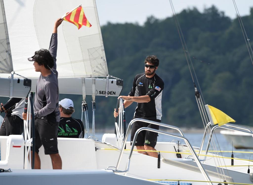 Riptide Racing raises their Y Flag to signal the umpires - 2014 Oakcliff International © Molly Riley