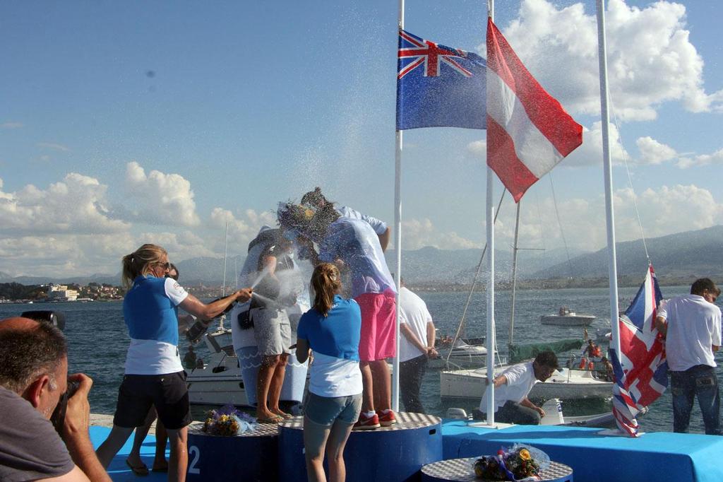 470 Women meddalists celebrating - 2014 ISAF Sailing World Championships Santander photo copyright Sail-World.com http://www.sail-world.com taken at  and featuring the  class