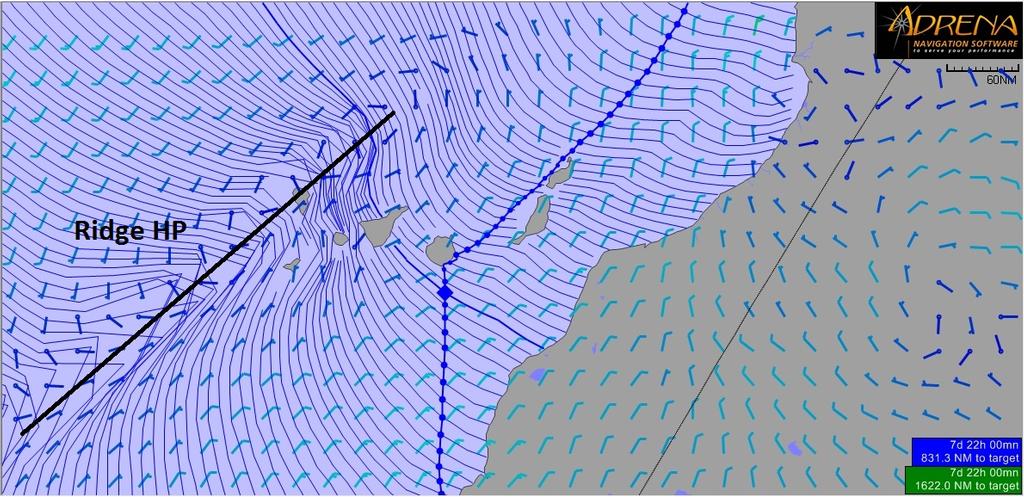 Sailing through the Canaries, sticking East of the Ridge HP for NE'ly winds. © Henry Bomby