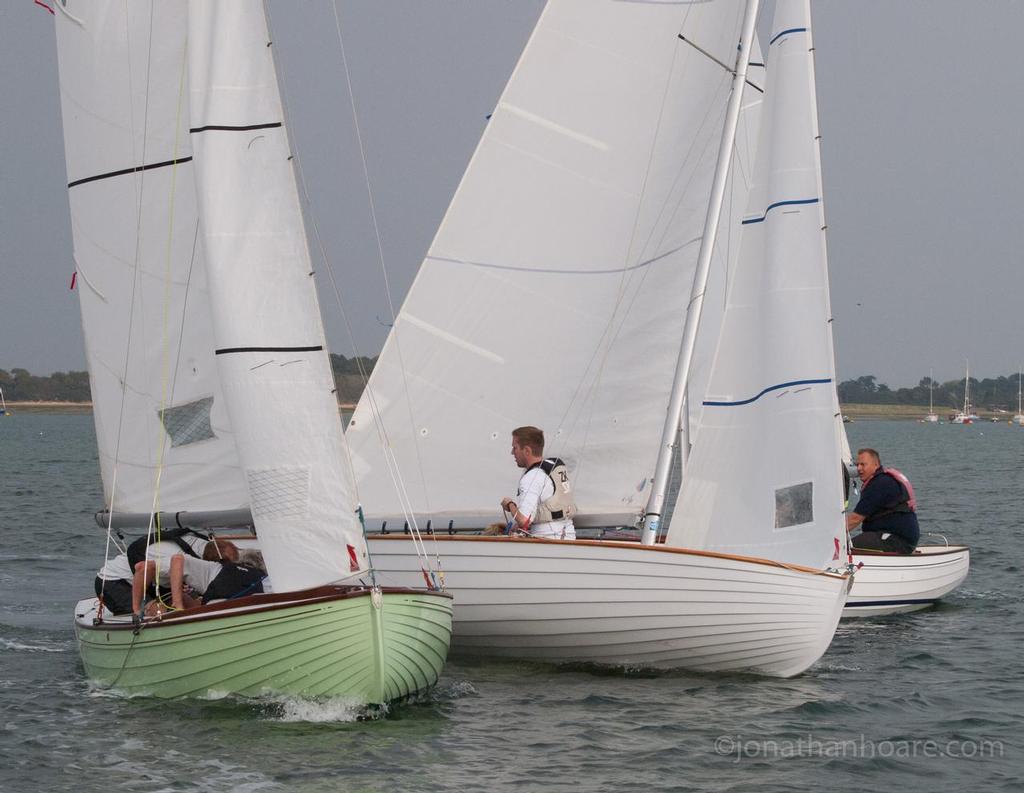 Tight racing for three Brightlingsea OD&rsquo;s  vying for position - Classic Boat Revival 2014 &copy; Jonathan Hoare