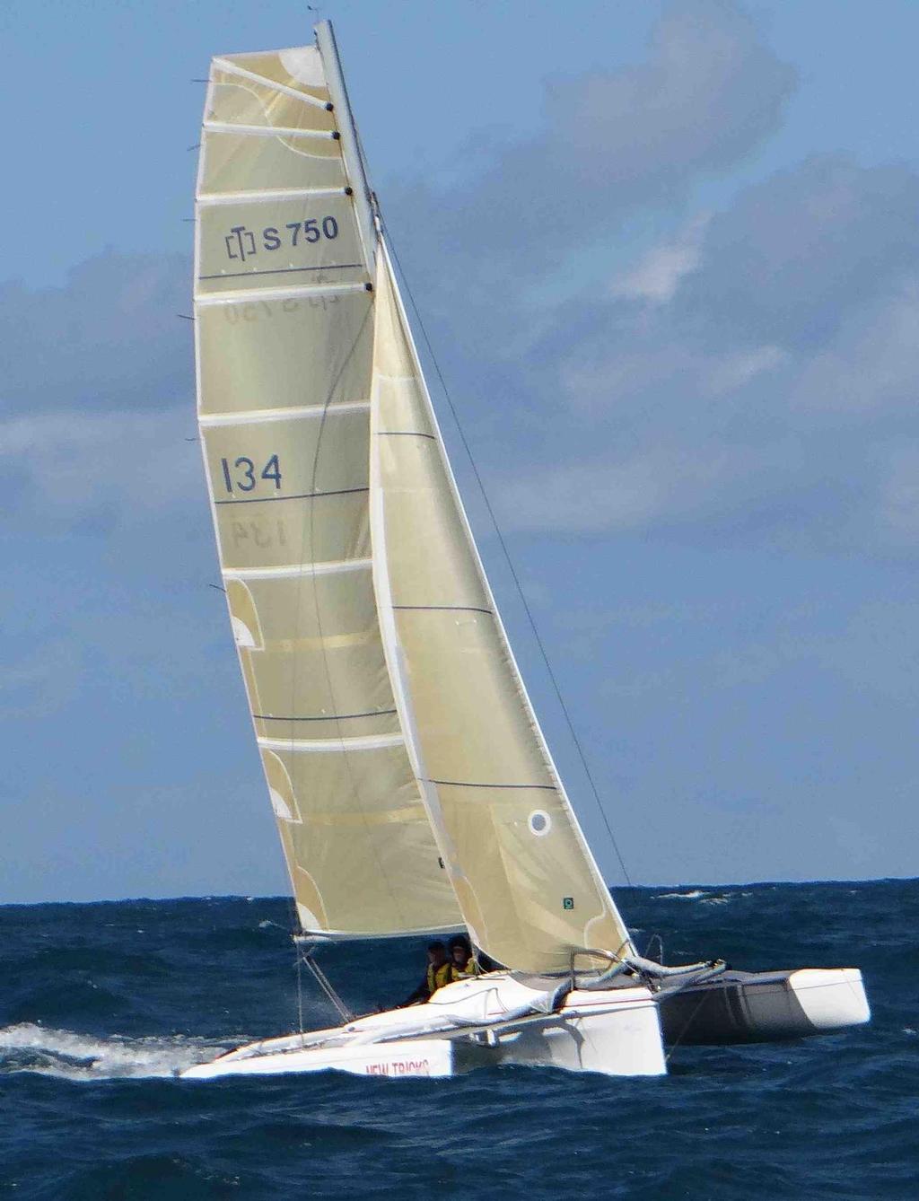 John Stark’s Corsair trimaran, 'New Tricks' wins mile passage race testing on Day 2 - Sunshine Coast Ocean Regatta 2014 photo copyright Del Morrison taken at  and featuring the  class