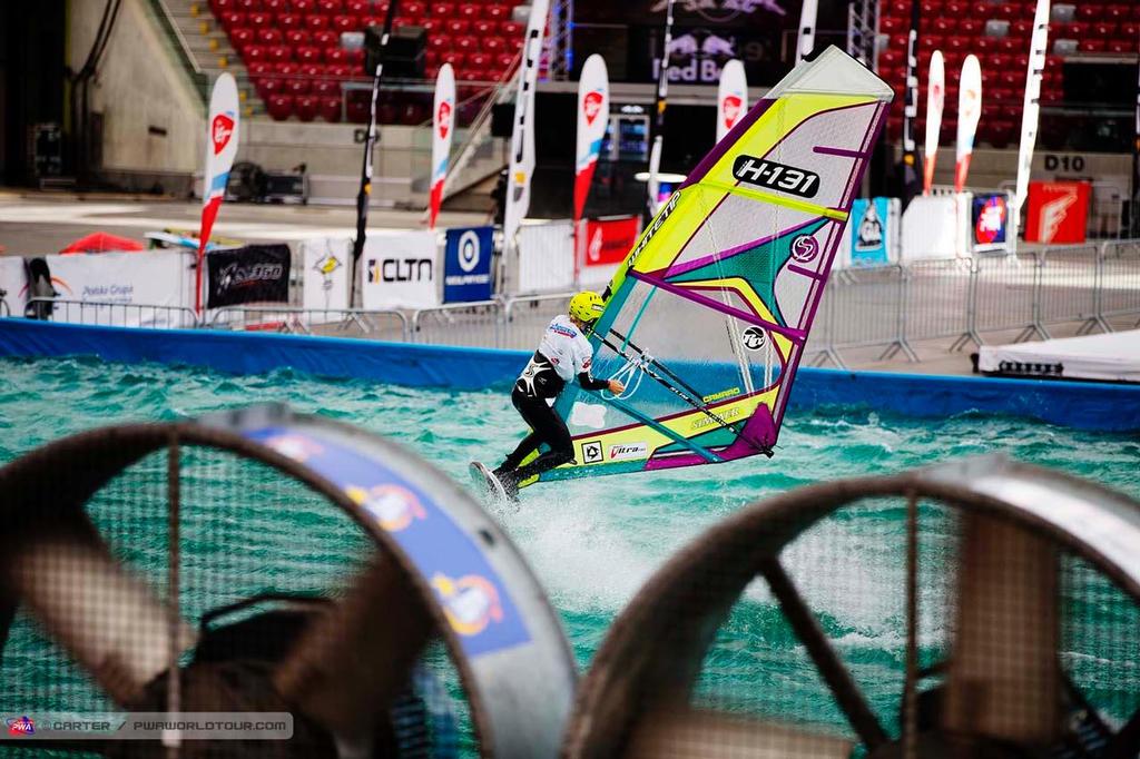 Aukes in front of the Fans - 2014 Warsaw Indoor PWA World Cup photo copyright  Carter/pwaworldtour.com http://www.pwaworldtour.com/ taken at  and featuring the  class