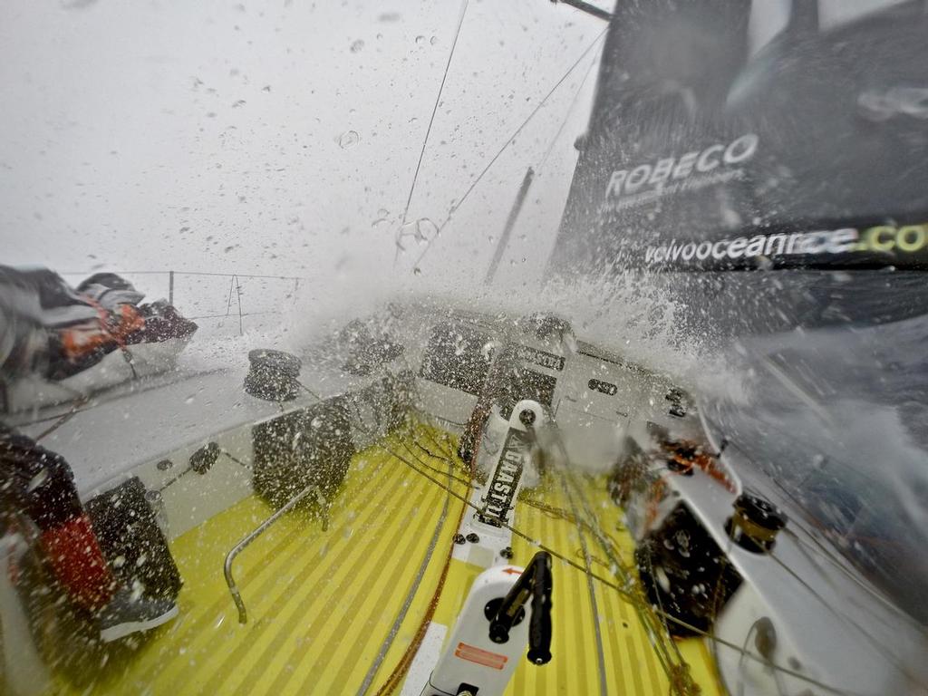 November 2, 2014. Leg 1 onboard Team Brunel. Waves break on the bow in the Southern Ocean. © Stefan Coppers/Team Brunel