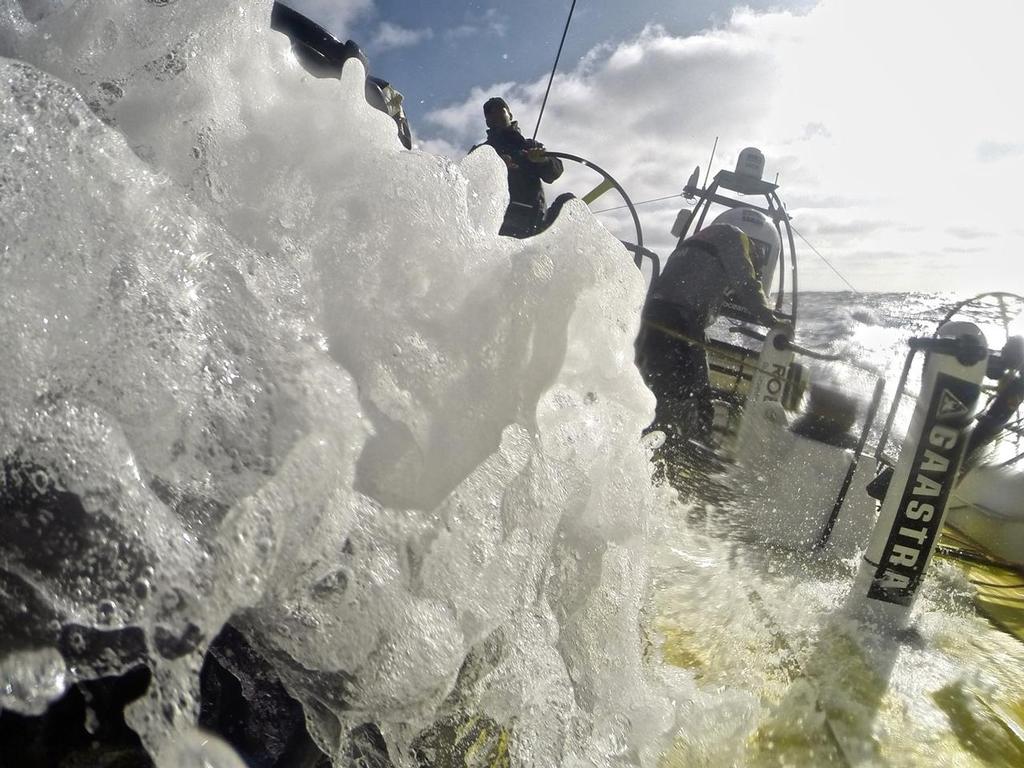 A big wave crashes over Team Brunel. © Stefan Coppers/Team Brunel