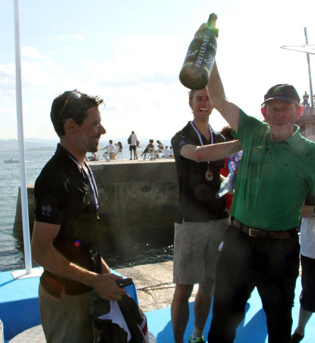 Belcher and Ryan with Victor - 2014 ISAF Sailing World Championships Santander photo copyright Sail-World.com http://www.sail-world.com taken at  and featuring the  class