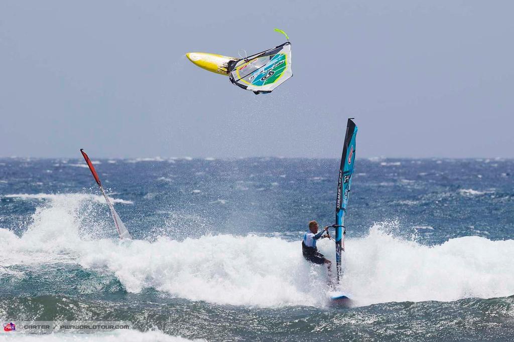 Brawzinho double forward - 2014 PWA Tenerife World Cup photo copyright  Carter/pwaworldtour.com http://www.pwaworldtour.com/ taken at  and featuring the  class