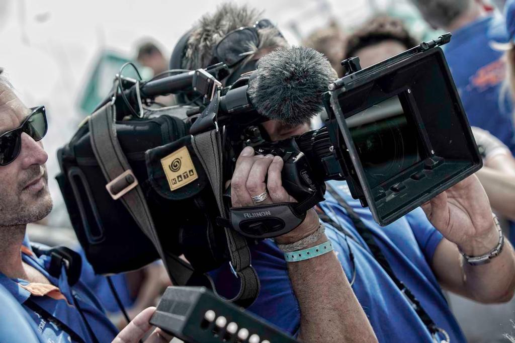The Volvo Ocean Race TV crew capture Groupama Sailing Team, as they finish leg 5 of the Volvo Ocean Race 2011-12, from Auckland, New Zealand to Itajai, Brazil. photo copyright Paul Todd/Volvo Ocean Race http://www.volvooceanrace.com taken at  and featuring the  class