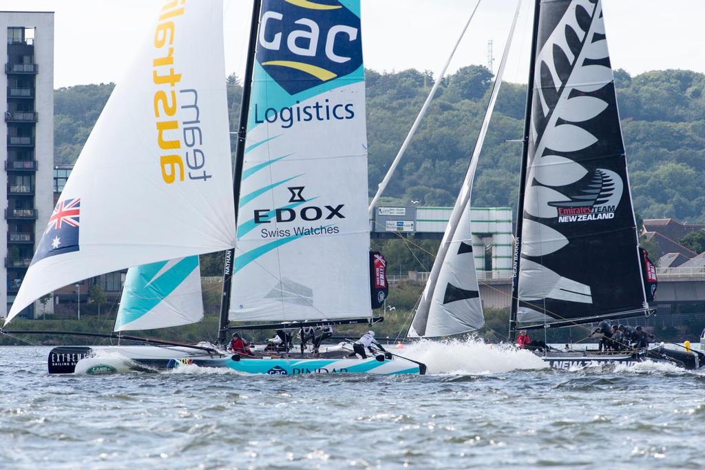 GAC Pindar and Emirates Team New Zealand, day two of the Cardiff Extreme Sailing Series Regatta. 23/8/2014 photo copyright Chris Cameron/ETNZ http://www.chriscameron.co.nz taken at  and featuring the  class