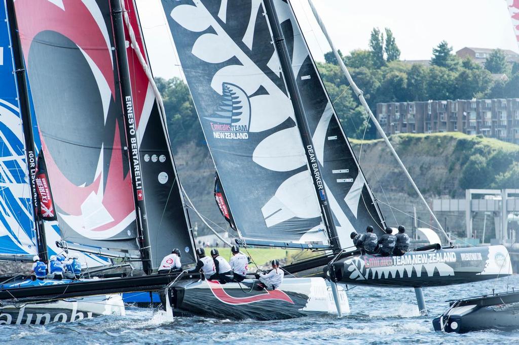 Emirates Team New Zealand, day two of the Cardiff Extreme Sailing Series Regatta. 23/8/2014 photo copyright Chris Cameron/ETNZ http://www.chriscameron.co.nz taken at  and featuring the  class