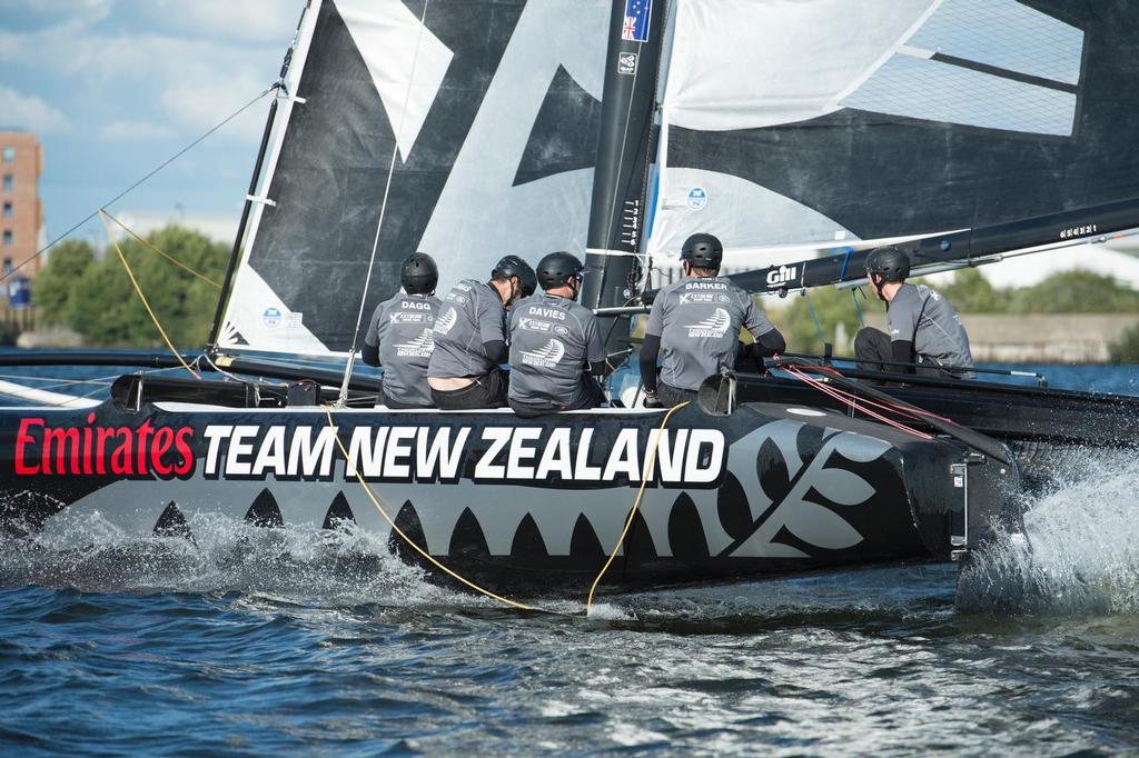 Emirates Team New Zealand, day two of the Cardiff Extreme Sailing Series Regatta. 23/8/2014 photo copyright Chris Cameron/ETNZ http://www.chriscameron.co.nz taken at  and featuring the  class