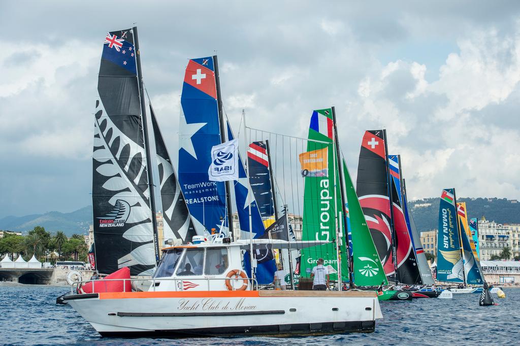 Race Start.  Day four of the Extreme Sailing Series Regatta at Nice. 5/10/2014 photo copyright Chris Cameron/ETNZ http://www.chriscameron.co.nz taken at  and featuring the  class