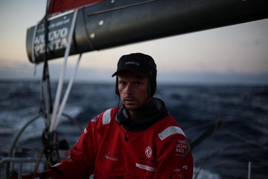 November 4, 2014. Leg 1 onboard Dongfeng Race Team. Thomas Rouxel during his last night at sea on Leg 1. © Yann Riou / Dongfeng Race Team