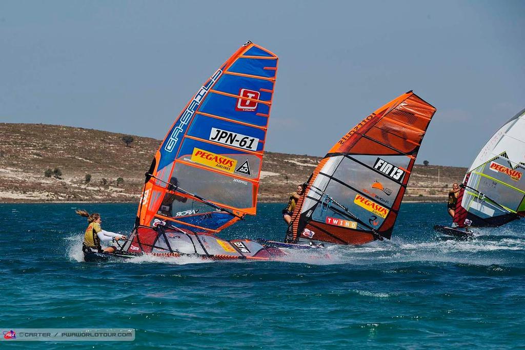 Going down at the mark - 2014 PWA Alacati World Cup photo copyright  Carter/pwaworldtour.com http://www.pwaworldtour.com/ taken at  and featuring the  class