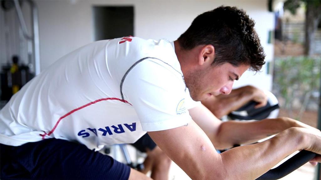 TeamTurx have been training both on and off the water in preparation for Extreme Sailing Series Act 6 Istanbul. Anil Berk Baki in the gym. ©  Mert Gökalp