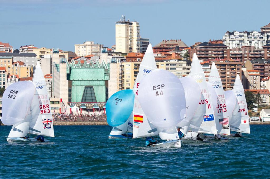 Jordi XAMMAR and Joan HERP (ESP44) win Medal Race - 2014 ISAF Sailing World Championships Santander - 470 Men and Women World Championship photo copyright Nikos Alevromytis / Alen Photography http://www.alen.gr taken at  and featuring the  class