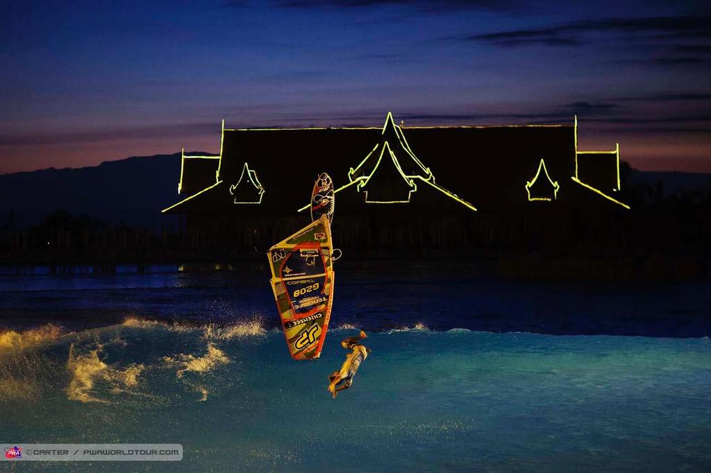 Leon Jamaer bails - 2014 PWA Tenerife World Cup - Dunkerbeck Eyewear tow-in exhibition photo copyright  Carter/pwaworldtour.com http://www.pwaworldtour.com/ taken at  and featuring the  class