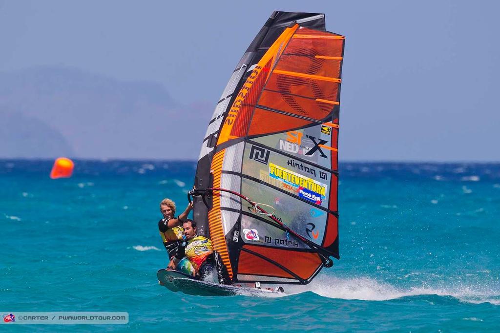 Light hearted fun for Jossin - 2014 PWA Fuerteventura Grand Slam photo copyright  Carter/pwaworldtour.com http://www.pwaworldtour.com/ taken at  and featuring the  class