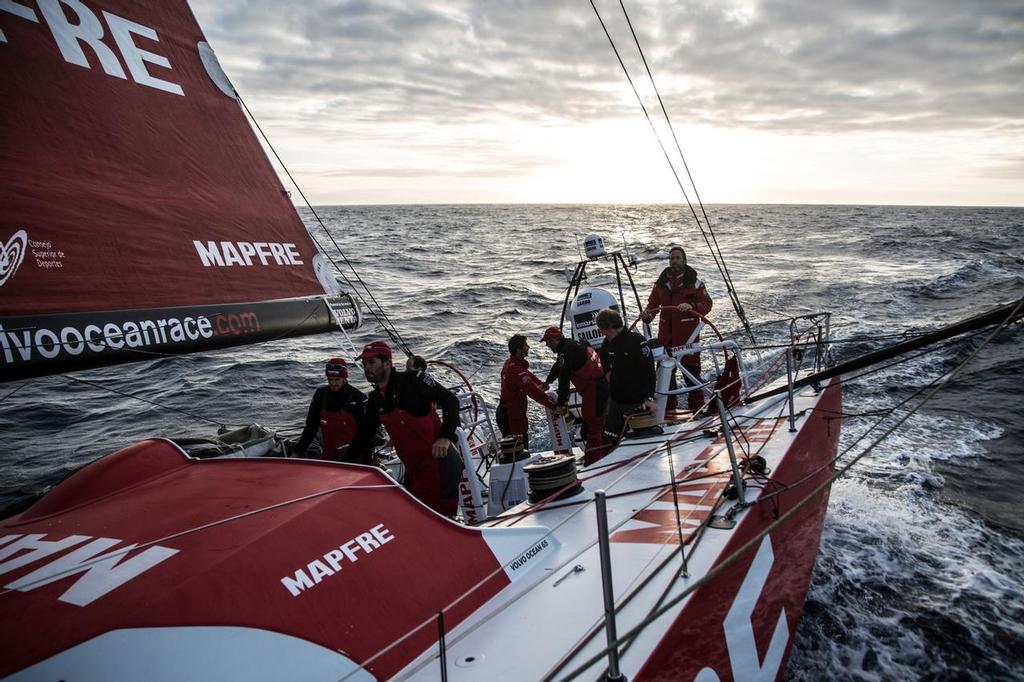October 30, 2014. Leg 1 onboard MAPFRE. The sunsets on Day 19 as the crew begin to gybe, making a gradual turn east towards Cape Town. © Francisco Vignale/Mapfre/Volvo Ocean Race