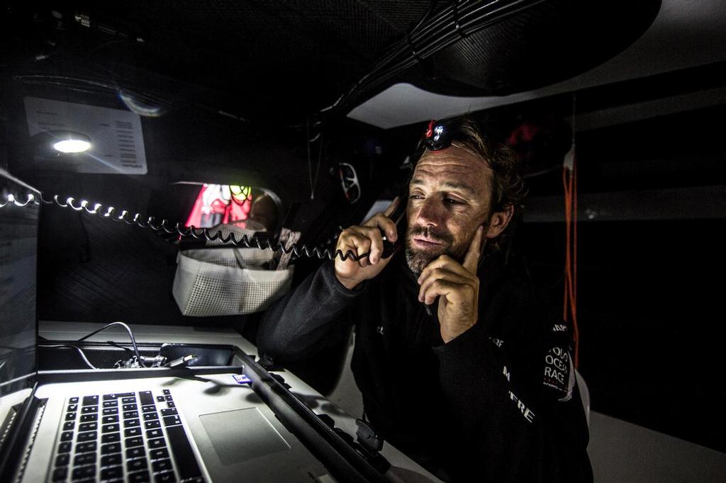 November 01, 2014. Leg 1 onboard MAPFRE. Calling land!!!! Yuhuuu © Francisco Vignale/Mapfre/Volvo Ocean Race