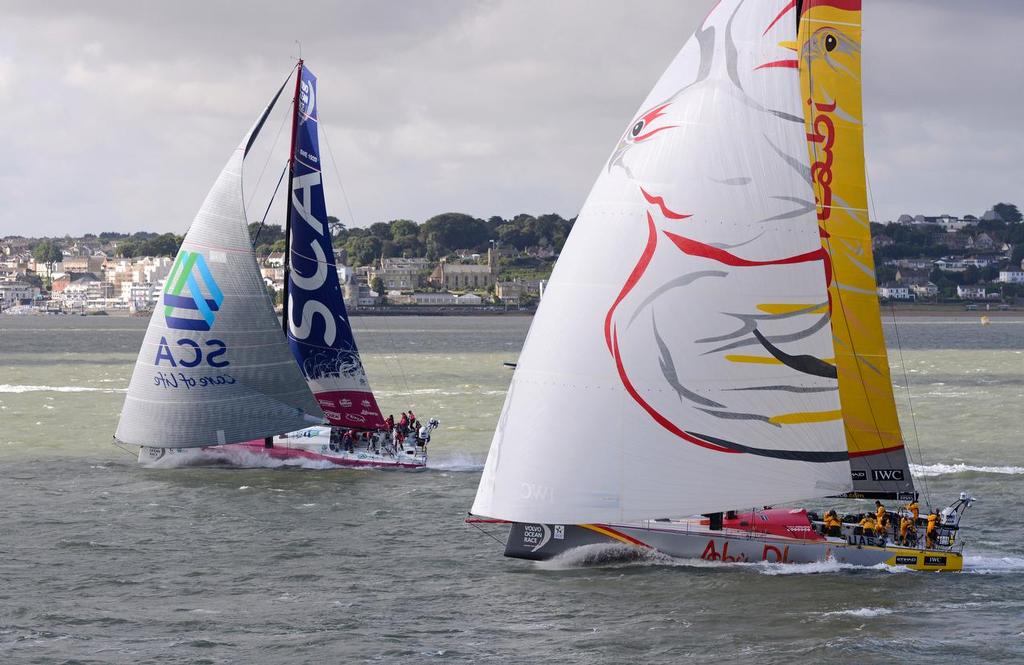 Volvo OR 65’s Team SCA and Abu Dhabi - Sevenstar Round Britain and Ireland Race 2014 
 
 photo copyright  Rick Tomlinson http://www.rick-tomlinson.com taken at  and featuring the  class