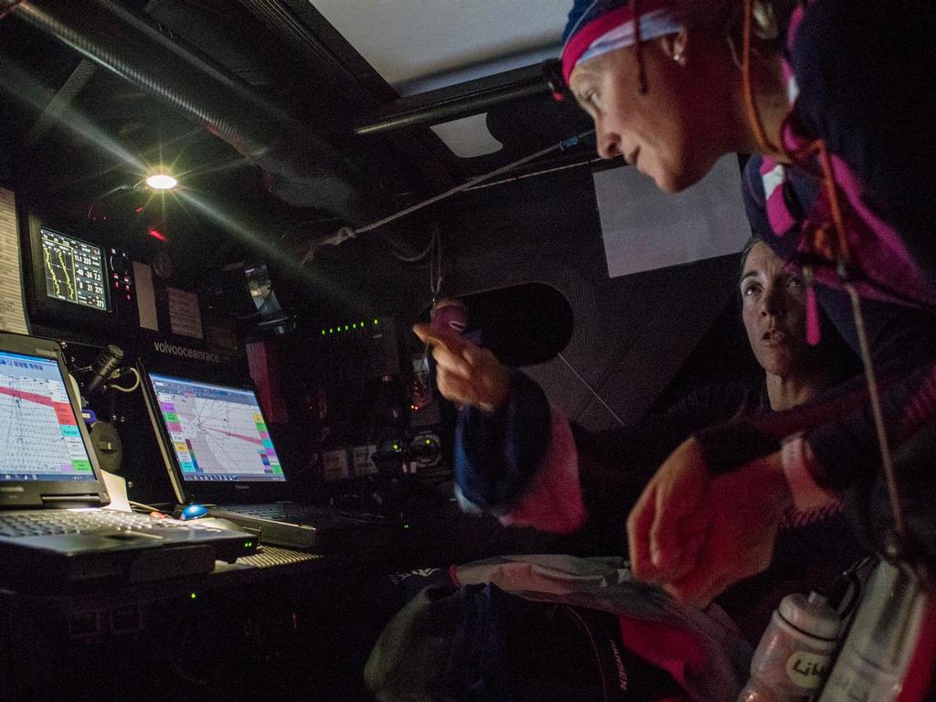 October 12, 2014. Leg 1 onboard Team SCA. Together, Libby and Sam decide to stick with the plan and go North rather than sailing with the fleet. photo copyright Corinna Halloran / Team SCA taken at  and featuring the  class