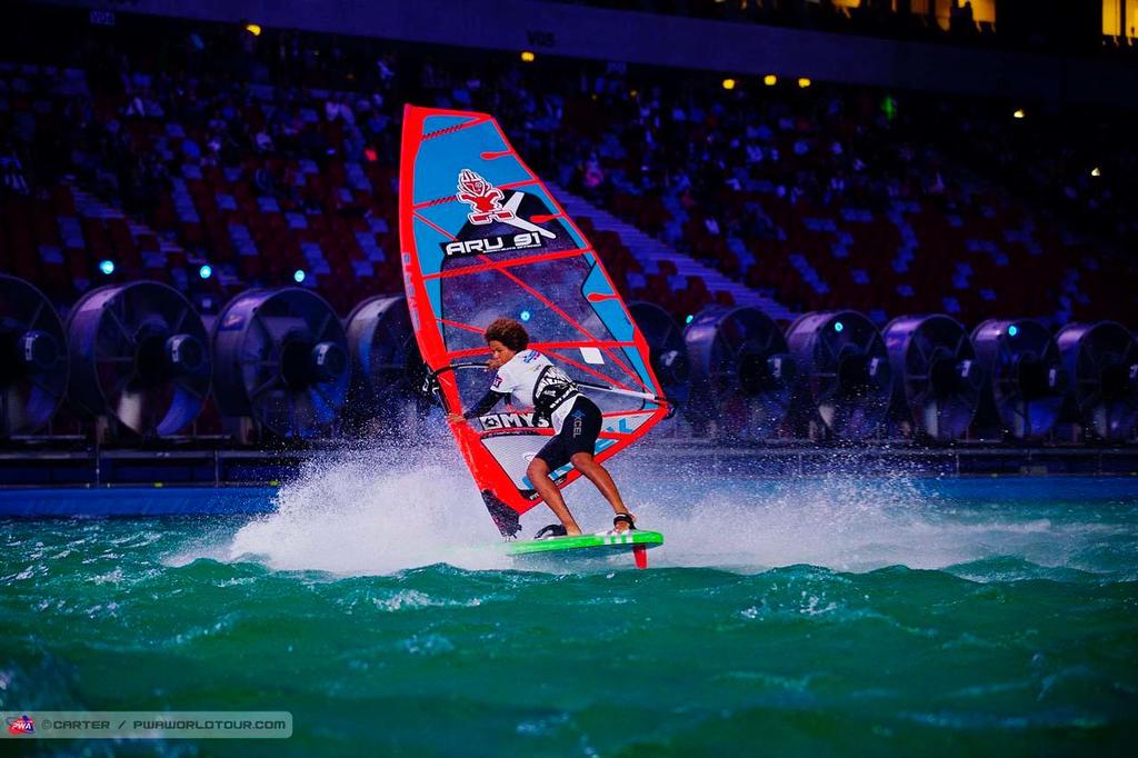 Sarah Quita goes off - 2014 Warsaw Indoor PWA World Cup photo copyright  Carter/pwaworldtour.com http://www.pwaworldtour.com/ taken at  and featuring the  class