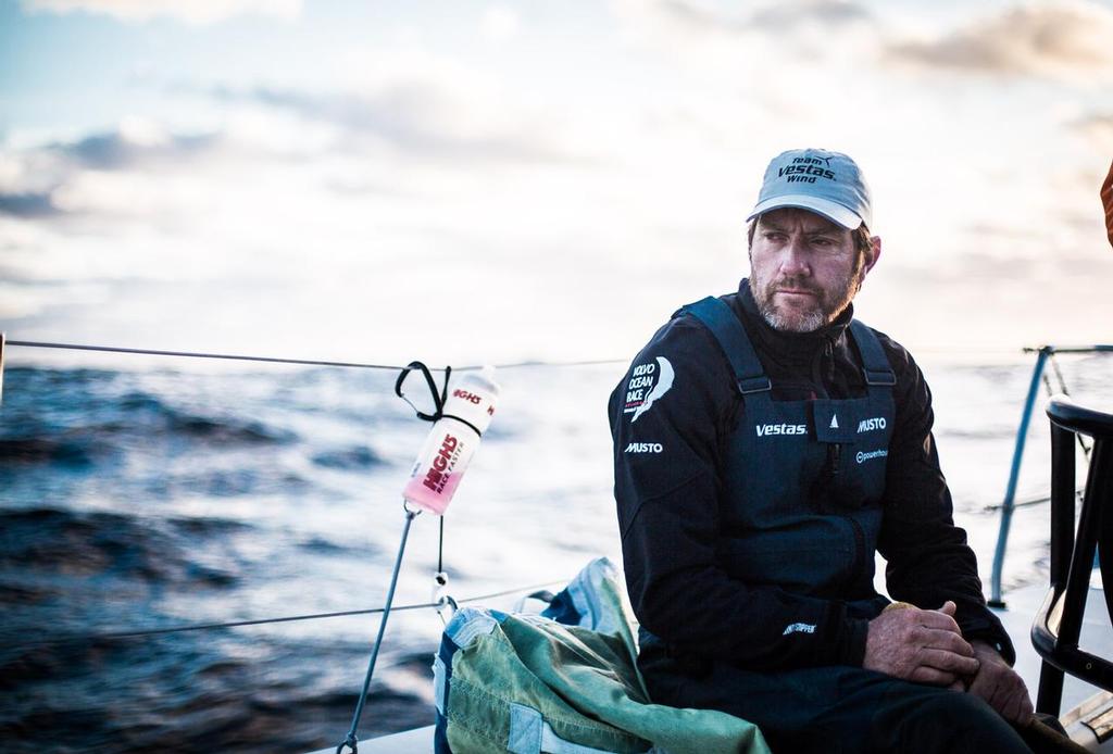 November 04, 2014. Leg 1 onboard Team Vestas Wind. Tony Rae trimming. Day 24 at Sea, photo copyright Brian Carlin - Team Vestas Wind taken at  and featuring the  class