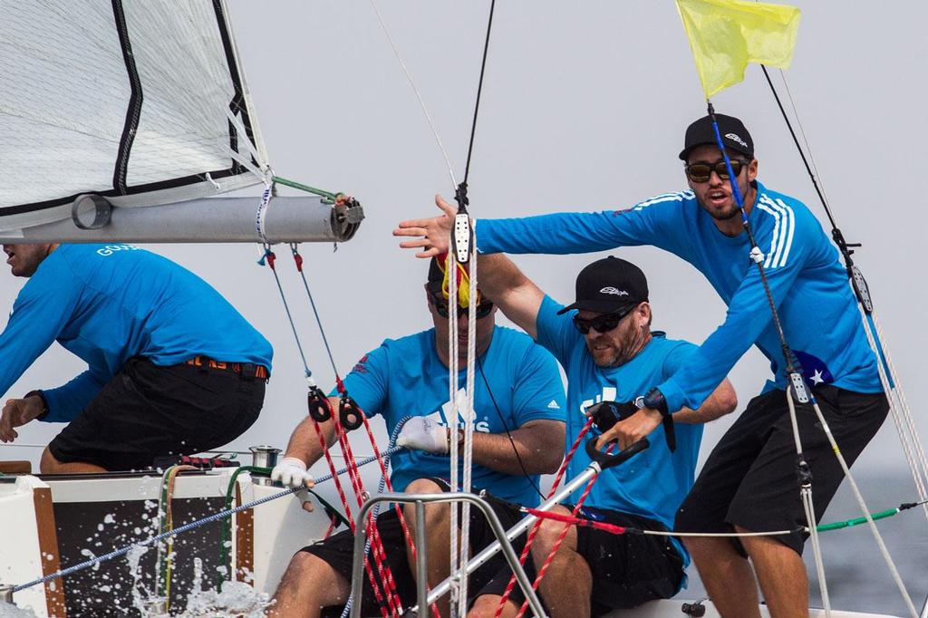 Taylor Canfield calls a protest during his match against Phil Robertson - 2014 Sopot Match Race photo copyright  Robert Hajduk / WMRT taken at  and featuring the  class