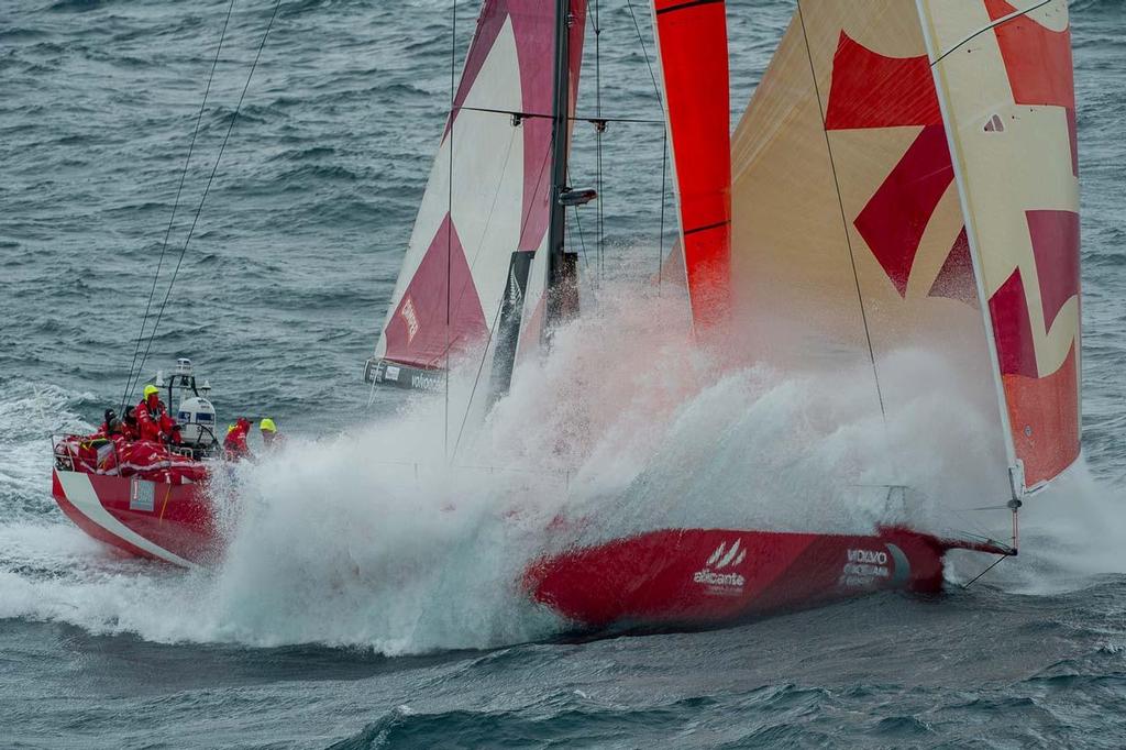 CAMPER with Emirates Team New Zealand, skippered by Chris Nicholson from Australia, in rough weather, on the approach to the finish of leg 8, from Lisbon, Portugal, to Lorient, France, during the Volvo Ocean Race 2011-12. © Paul Todd/Volvo Ocean Race www.volvooceanrace.com