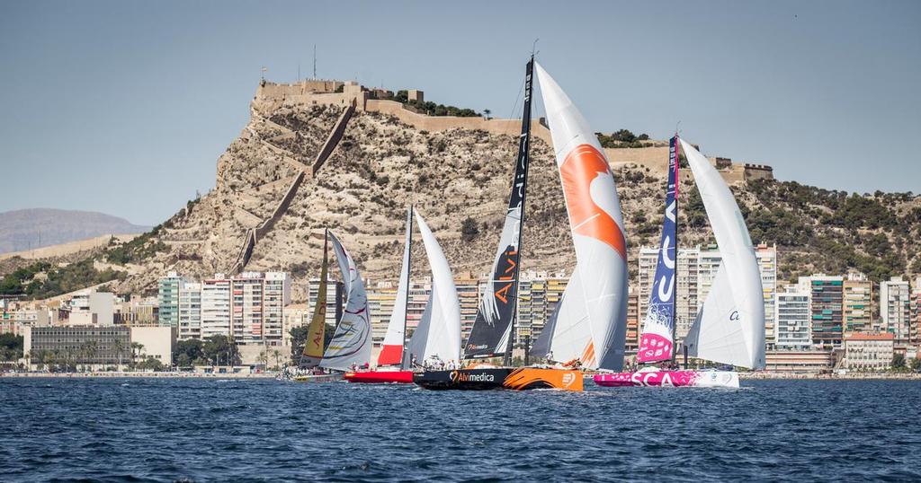 September 12, 2014. The fleet sail during the start of Leg 0, a practice leg ahead of the start of the Volvo Ocean Race 2014-15 from Alicante to Mallorca and back. ©  Ainhoa Sanchez/Volvo Ocean Race