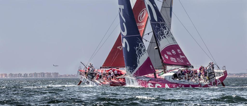 September 12, 2014. The fleet sail during the start of Leg 0, a practice leg ahead of the start of the Volvo Ocean Race 2014-15 from Alicante to Mallorca and back. ©  Ainhoa Sanchez/Volvo Ocean Race
