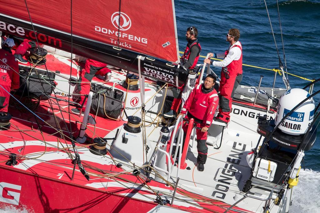 November 05,2014. Dongfeng Race Team, crosses the line seconds to Abu Dhabi Ocean Racing at the end of Leg 1 from Alicante to Cape Town. &copy;  Ainhoa Sanchez/Volvo Ocean Race
