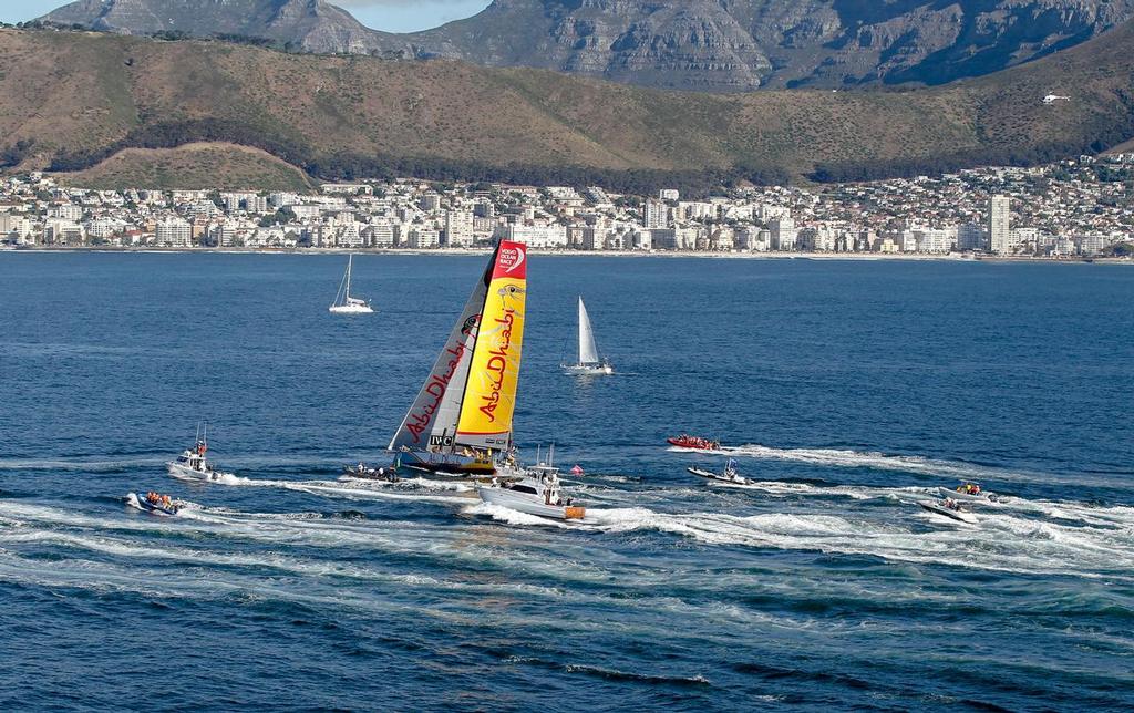 November 05, 2014. Abu Dhabi Ocean Racing leads at the end of Leg 1 on the approach of Cape Town finish line. &copy;  Ainhoa Sanchez/Volvo Ocean Race
