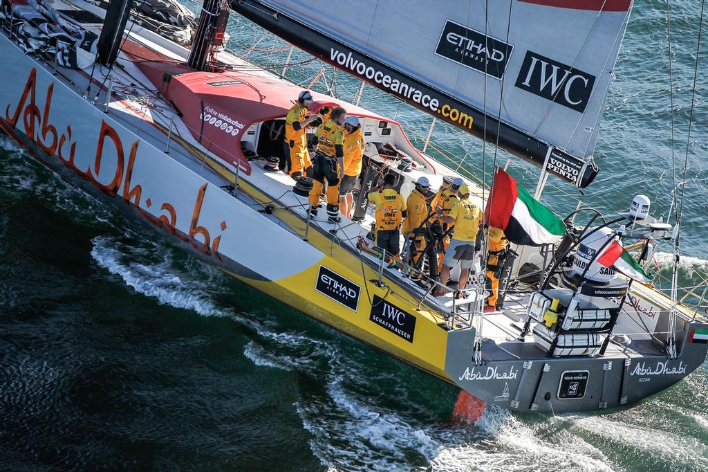 November 05, 2014. Abu Dhabi Ocean Racing crosses the finish line winning Leg 1 from Alicante to Cape Town after 25 days of sailing. &copy;  Ainhoa Sanchez/Volvo Ocean Race