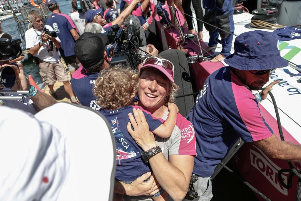 November 7, 2014. Team SCA arrives to the pontoon in Cape Town after completing Leg 1; They've beaten MAPFRE for the 6th place. ©  Charlie Shoemaker / Volvo Ocean Race